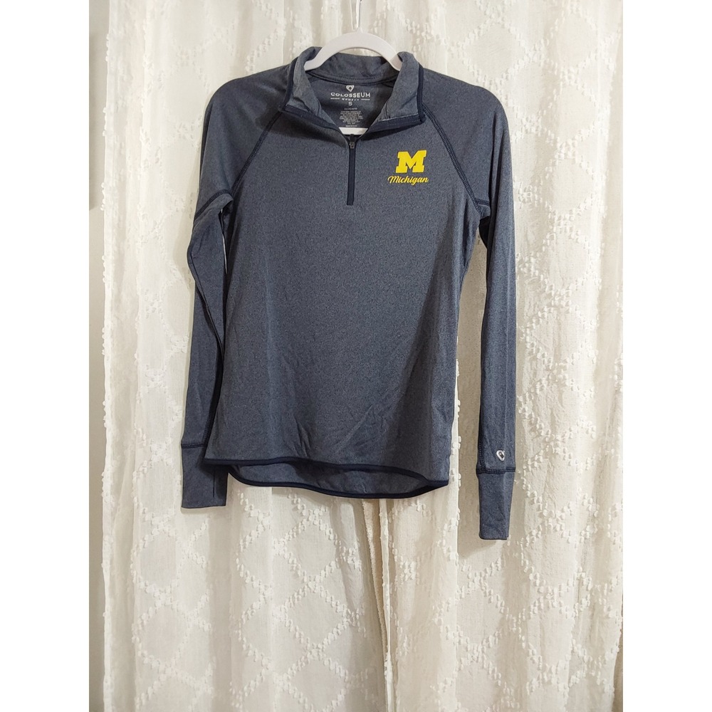 Colosseum Michigan Wolverines Women Small Gray Quarter Zip Pullover Thumbholes